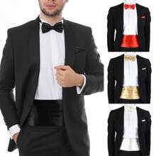 1 Set Men's Solid Color Fashion Waist Sash, Bow Tie, Pocket Square 3-Piece Set, Business Formal Waist Sash Belt - Multicolor - View 10