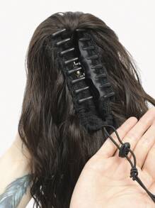Claw Clip Ponytail Extension Water Wave Fake Faux Jaw Hairpiece 18inch Hair Piece Black Brown High Pony Tails Synthetic Heat Friendly Fiber For Women - Black-brown - 查看 4