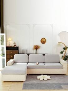 Thickened Jacquard Plush Half-Pack Sofa Seat Cushion Cover, High Elasticity And Stretchability - Light Grey - View 2