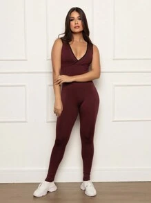 Plus Size Sports Jumpsuits - Màu Đỏ Sâu - Xem 7