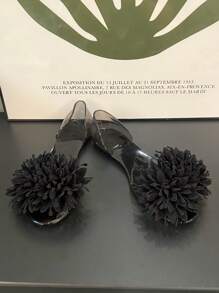 Women's Summer Flat Flower Sandals For Beach Travel Vacation, Jelly Crystal Plastic Slip-On Beach Shallow Sandals - Black - View 7