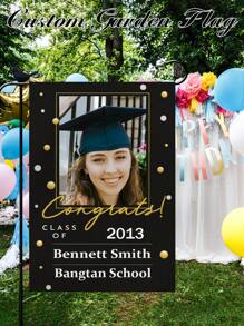 1PC 12*18in, Graduated Custom Black Garden Flag, Congratulation Text Custom, Double-Sided Garden , Yard Decoration, Outdoor Decoration, Home Decoration, Party Decoration, Suitable For All Seasons, A Gift To Family, Personalized Gift, Flagpole Not Included