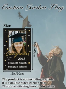 1PC 12*18in, Graduated Custom Black Garden Flag, Congratulation Text Custom, Double-Sided Garden , Yard Decoration, Outdoor Decoration, Home Decoration, Party Decoration, Suitable For All Seasons, A Gift To Family, Personalized Gift, Flagpole Not Included
