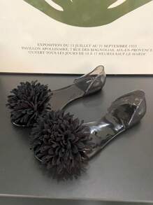 Women's Summer Flat Flower Sandals For Beach Travel Vacation, Jelly Crystal Plastic Slip-On Beach Shallow Sandals - Black - View 4