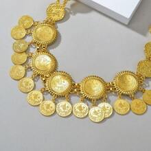 时尚金色重金属硬币流苏腰链女士连衣裙配饰万圣节 - 金色 - 查看 3