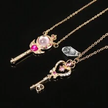 1件卡通饰品项链魔法吊坠，动漫女孩心形变身道具礼物 - 彩色 - 查看 3