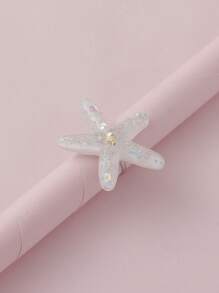 1對可愛海洋風格閃閃發光的亞克力海星戒指，適用於女性在海灘度假休閒時佩戴，可調節 - 海星 - 查看 6