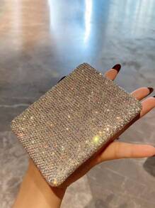 5 件化妆刷套装，含 1 件极具吸引力的水钻细节便携式镜子和刷盒，多功能眼影、散粉和轮廓刷套装，适合旅行 - 銀色 - 查看 8