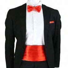 1 Set Men's Solid Color Fashion Waist Sash, Bow Tie, Pocket Square 3-Piece Set, Business Formal Waist Sash Belt - Multicolor - View 12