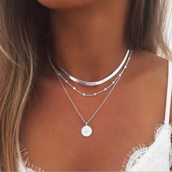 Fashionable Party Layered Lotus Pendant Necklace, Multi-Layered Stacked Chain Necklace, Double-Layered Pendant Jewelry