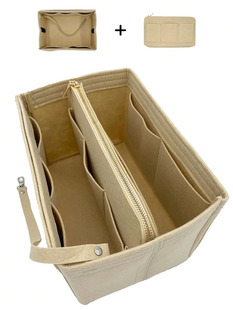 Wallet Organizer Insert Bag Made Of Felt With Zipper And Keychain Suitable For Tote Bag Handbag Backpack. Helps To Quickly Switch And Organize Personal Belongings. (Tote Bag Not Included) Organiser
