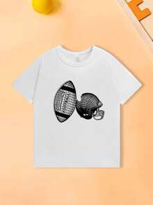 青少年男孩2入組-2024新款時尚橄欖球印花短袖T恤和短褲組合，適用於春夏季 - 彩色 - 查看 3