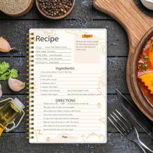 自己記錄食譜的食譜手冊，A5（5.8" X 8.6" )個人空白食譜筆記本，食譜日誌手冊，螺旋雙線裝訂，可容納104種食譜 - 橘色 - 查看 6