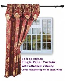 1pc Luxury Fancy Jacquard Room Darkening Modern Curtain Panel 54 By 84-Inch With Attached Waterfall Valance Modern Semi-Blackout For Living Room Bedroom And Dining Room Many Colors To Choose From Beige Gold Sage Green Light Taupe And Burgundy. - 酒紅色 - 查看 3