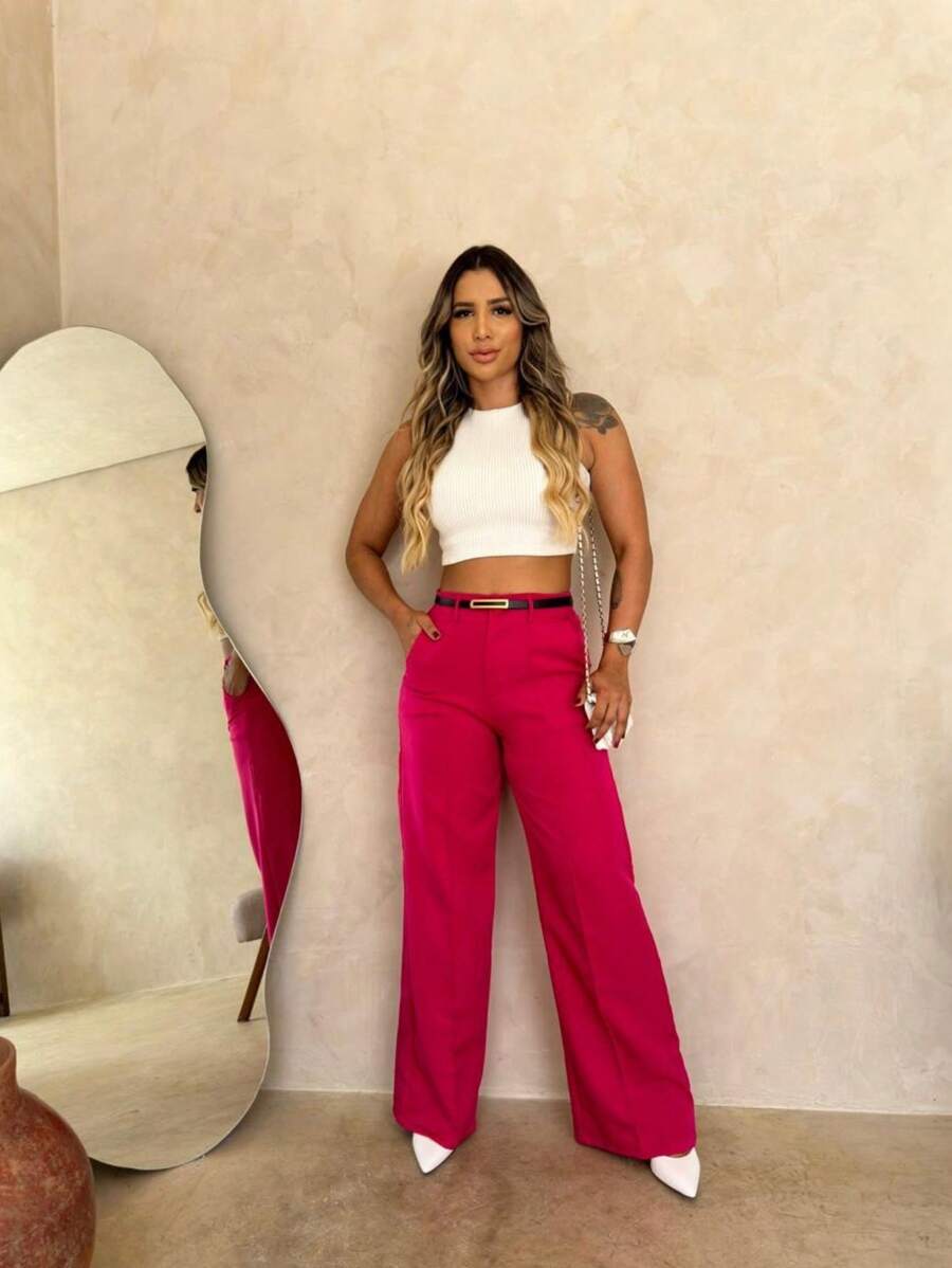 Women Pants - 玫紅色 - 查看 1