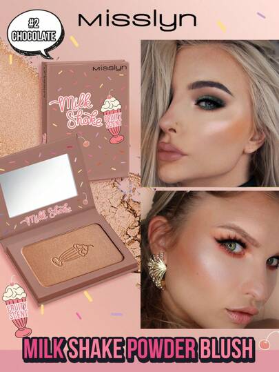 Misslyn 奶昔腮红，带镜子的闪光和闪光粉腮红，高色素，自然外观原创，易于混合，纯素，无残忍