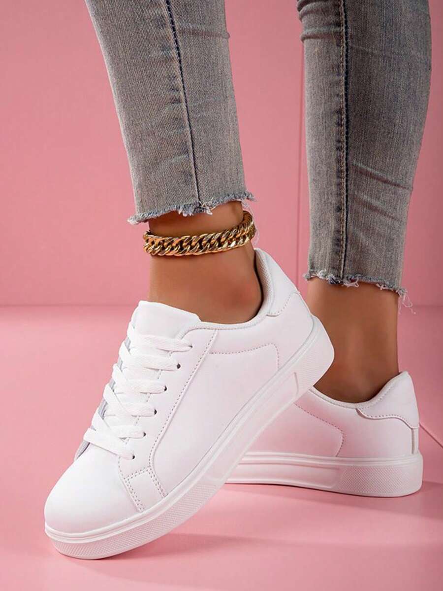 Women's White Casual Sneakers, Sport Shoes, New Spring & Summer Collection, Size 36-45 Available - White - View 1