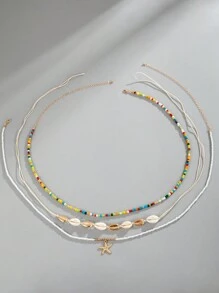 imoli 3pcs Bohemian Style Artificial Resin Handmade Rope Colorful Beaded Starfish Pendant Waist Chain, Women Party Gift (Handmade Chain Cut To Size, Bead Quantity Varies, Random Assorted Bead Colors) - 26744 - View 5