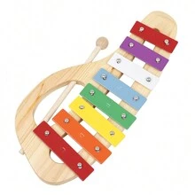 Portable Eight-Tone Handheld Xylophone Small Bell Piano Percussion Instrument, Wooden Toys - Wood Color - View 4