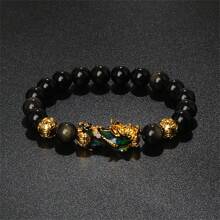 Pulsera Pi Xiu que cambia de color de 1 pieza para mujeres Bracelets Feng Shui Wealth Pi Yao Obsidian para hombres de 10 mm Dragon Mantra bead Bangle Joyería de la suerte Pixiu de 10 mm Feng Shui Beads para hombres, Pulsera de cuentas de amuleto tallada a mano de dragón Pi Yao de 19cm-7.5inch para mujeres, joyería de riqueza