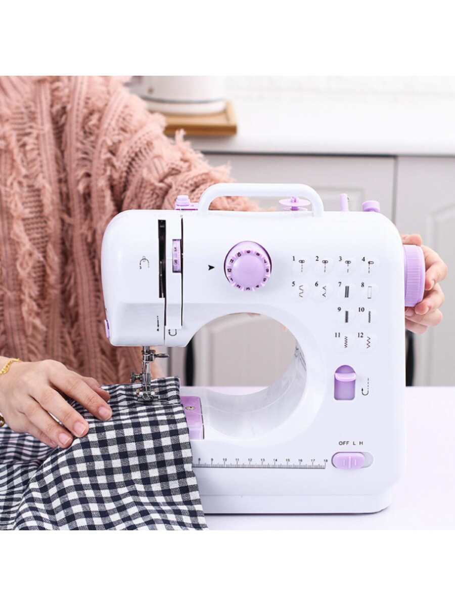 1 Peça De Máquina De Costura Mini Portátil Elétrica Portátil Doméstica 12 Pontos Embutidos Com Pedal - Branco - Visão 1