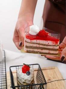 50pcs/Set Square Gold Mousse Cake Cardboard Base For Mini Cake Base, Wedding Dessert Support - Gold - View 4