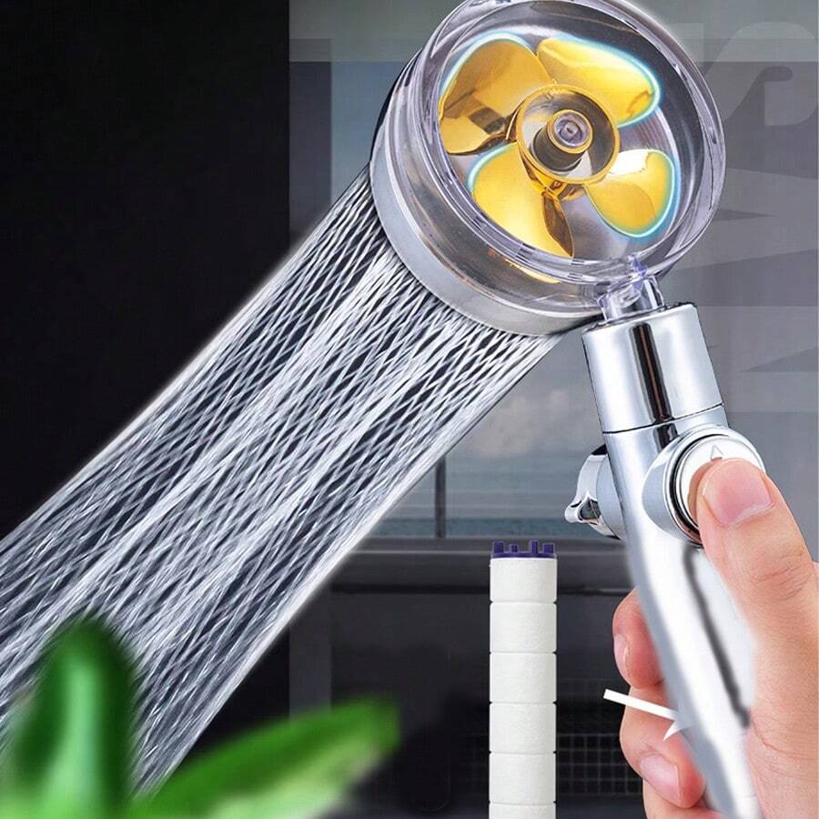 Turbo Fan 高壓手持淋浴頭套件，搭配淨化過濾器 - 增強水壓，容易安裝的家庭衛浴配件，擁有 360° 可旋轉頭部、一鍵暫停功能，配有軟管和牆掛式風格 - 紫色 - 查看 1