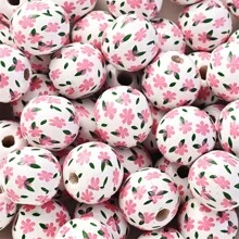 10 pièces/set Perles en bois à fleurs de marguerite de 16 mm, perles florales imprimées de style bohème rustique pour l'été, artisanat DIY, bijoux, guirlandes, création artisanale pour la Saint-Valentin