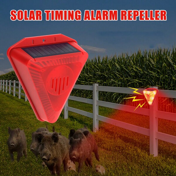 1pc Red Solar-Powered Alarm Light, Security Light To Deter Thieves & Wild Animals, Sound & Light Alarm, Timer Deterrent Suitable For Home, Farm, Orchard, Garage