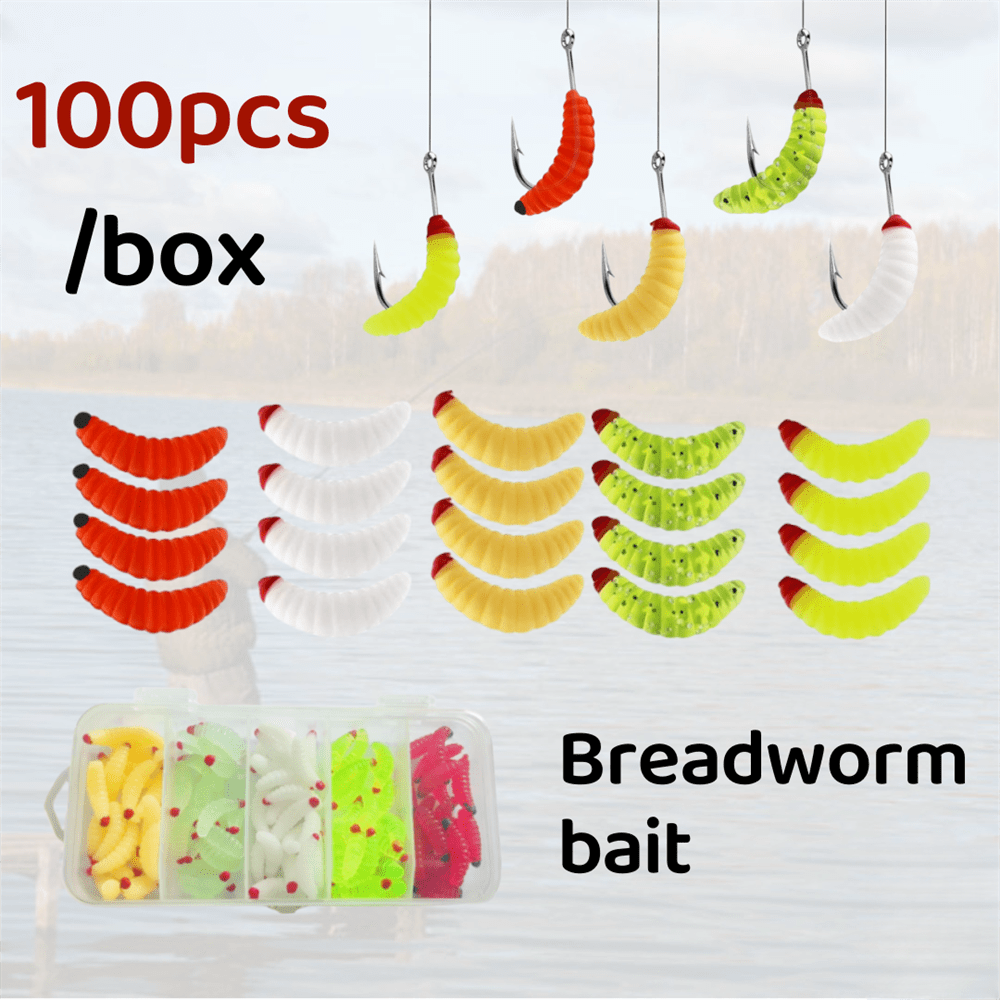100 peças/caixa Iscas de pesca em plástico macio FishingPepo, Swimbait, Minhocas de plástico macio, Iscas de plástico macio para Crappie, Baixo e Truta