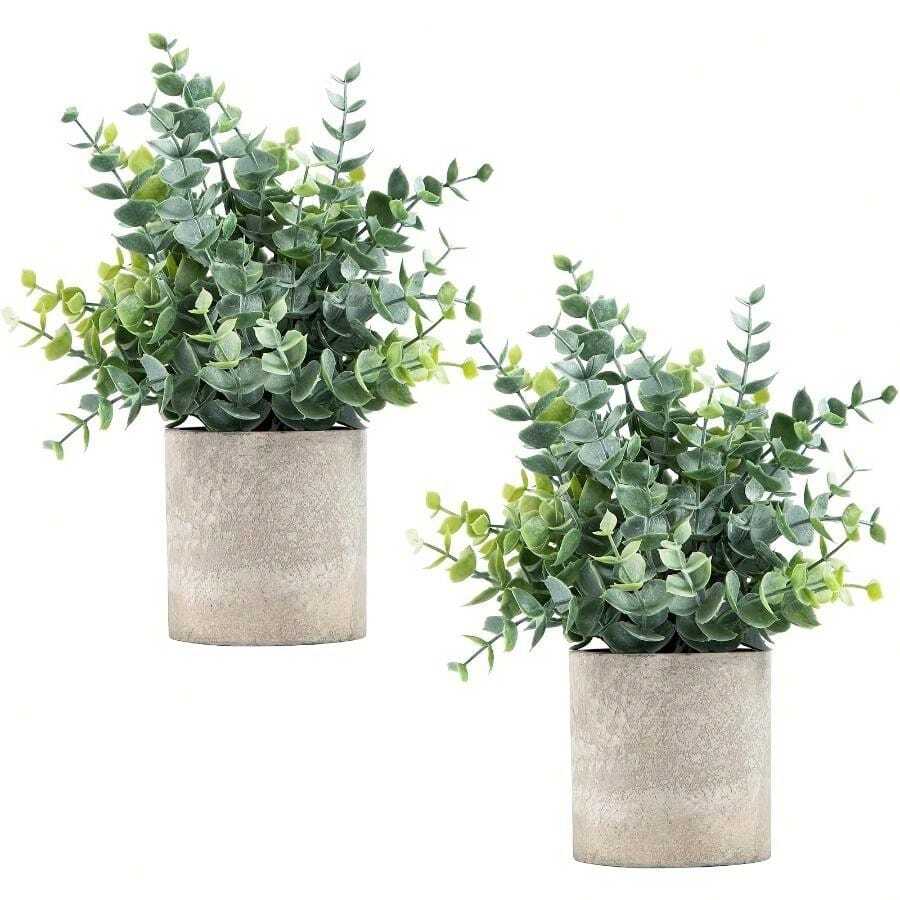 1/2 Pcs Small Fake Plants Eucalyptus Potted Artificial Plants For Shelf