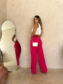 Women Pants - 玫紅色 - 查看 3