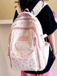 Simple Solid Color Large Capacity Campus Backpack, Casual Schoolbag
