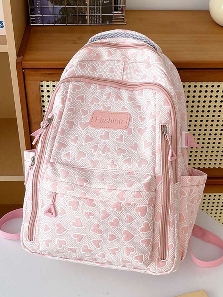 Simple Solid Color Large Capacity Campus Backpack, Casual Schoolbag