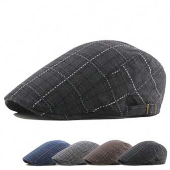 Gorra boina a cuadros ajustable para hombre y mujer, sombreros de periodero vintage, gorra de golf informal, ductos, Gatsby, Ivy, gorra de verano retro transpirable y suave
