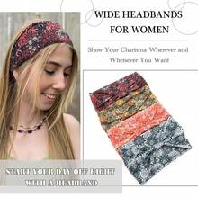 (Lot de 4) Bandeaux élastiques à motif floral bohème avec nœud torsadé large pour femmes, exercice, yoga, sports et accessoires pour filles, printemps été - Multicolore - Voir 6