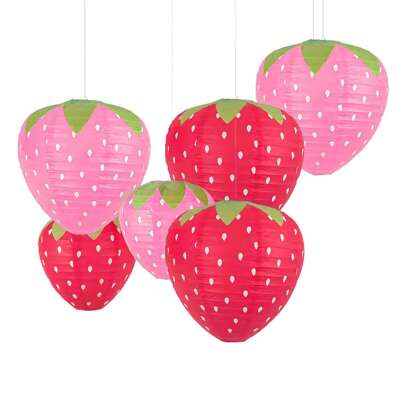 Lanterne di carta a forma di fragola per decorazione di feste a tema fragole, decorazione per stanza di ragazze, forniture per feste di compleanno per bambini, ornamenti appesi a forma di frutta rossa e rosa, per Natale