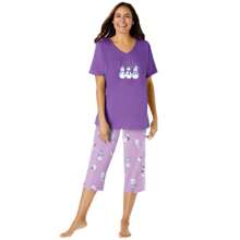 Dreams & Co. Plus Size 2-Piece Capri PJ Set - PRETTY VIOLET SNOWMAN - View 1