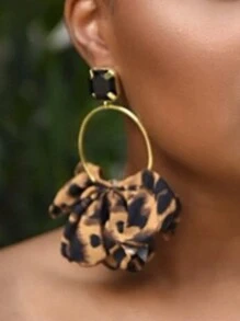 imoli Pendientes largos de leopardo grabado con diamante de imitación 1 par