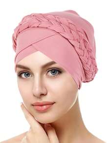 1 Peça Lenço Feminino Liso ou Multicolorido Novo para Primavera e Outono, com dois Bonés Trançados de Leite de Seda Únicos de Cor Única, Touca de Cabelo Turbante