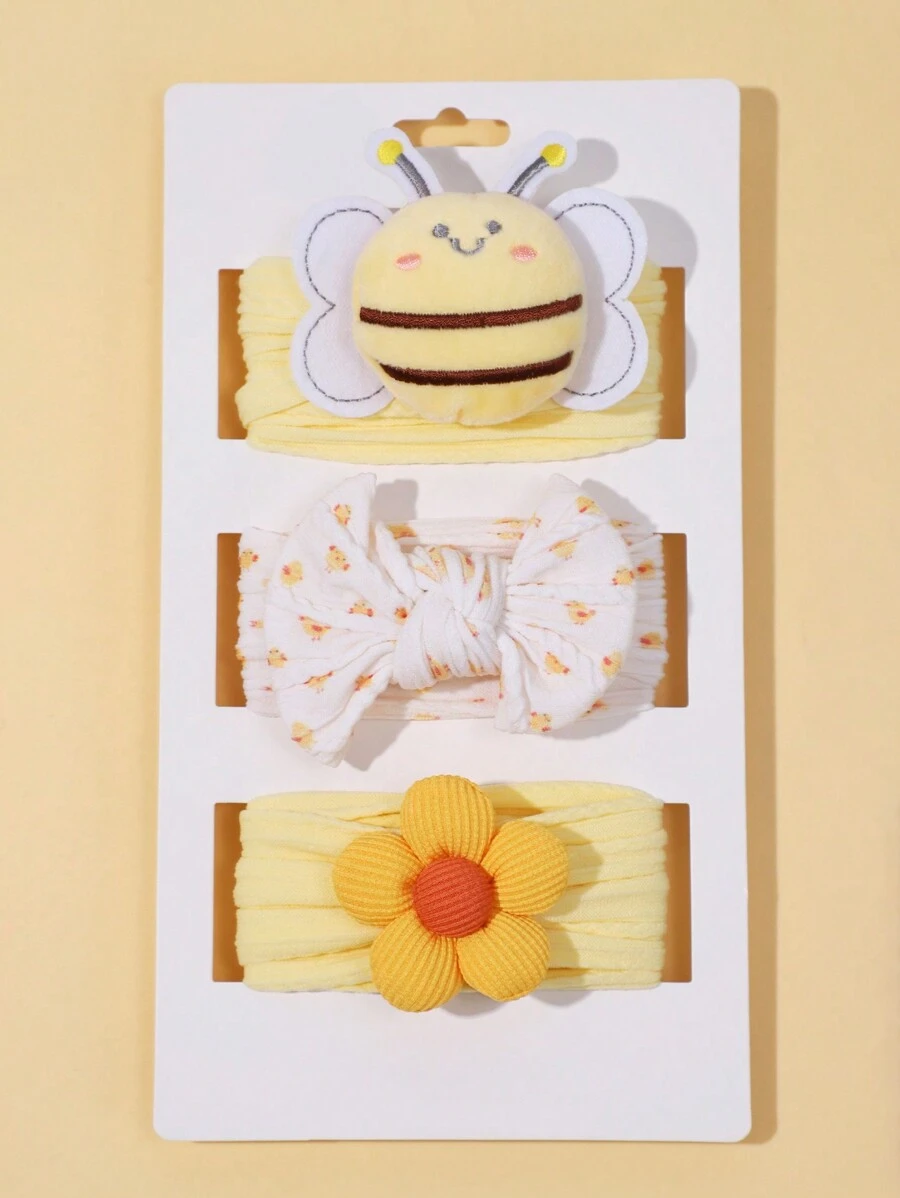 3pcs Baby Girl Cute Bee & Floral Print Nylon Stretchy Headbands (Without Paper Card) Love Valentine - Multicolor - View 1