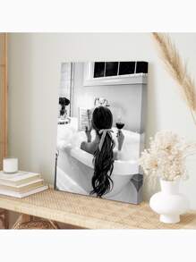 1PC Alcohol Wall Art Poster, Woman Drinking And Reading In Bathtub, Black And White Bar Cart Decor, Girls Bathroom Decor, Canvas Print, Canvas Wall Art,Posters For Room,Home Decor,Room Decor Aesthetic,Room Decoration Stuff.Optional Frame, Room Decor - Multicolor - View 8