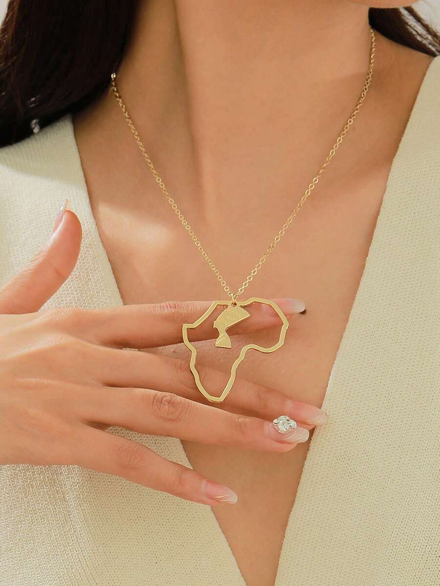 1入歐美風格高檔幾何非洲地圖吊墜項鍊