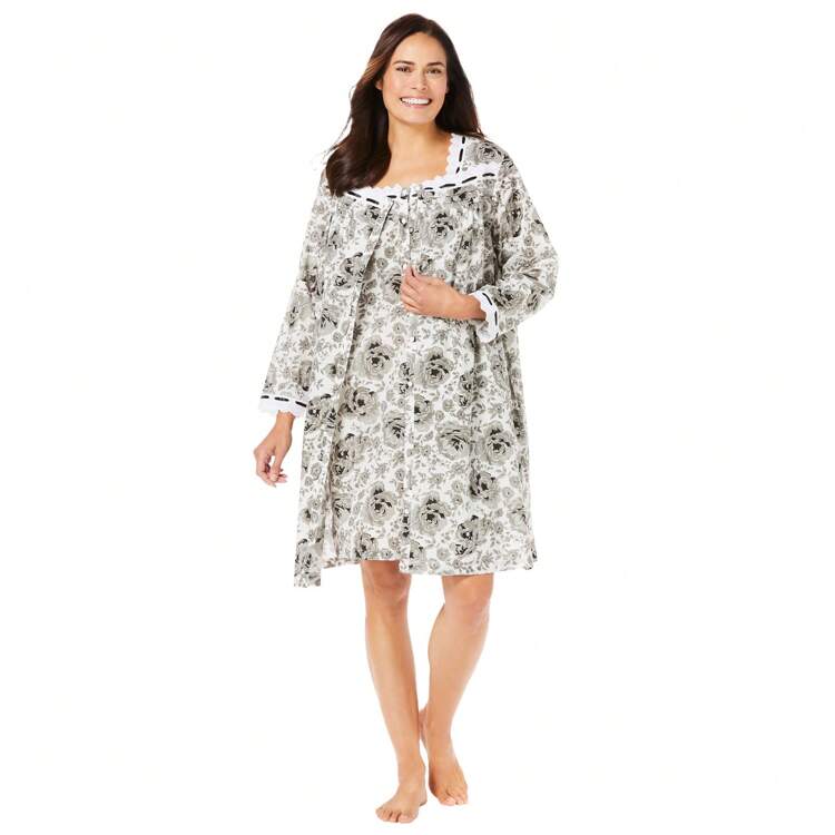 ONLY NECESSITIES Only Necessities Women s Plus Size Short 2 Piece Cabbage Rose Peignoir Set SHEIN USA