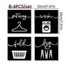 4入組，鄉村農舍洗衣房裝飾-掛牆用帆布標誌-鄉村農舍洗衣房牆壁裝飾-鄉村農舍洗衣房標誌-鄉村農舍洗衣房裝飾-鄉村農舍裝飾性的鄉村洗衣房牆身裝飾-不含相框 - 彩色 - 查看 14