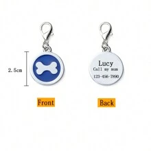 1 pieza de etiqueta de identificación de mascota personalizada y personalizada en forma redonda plateada con huesos azules, con la parte posterior para grabar el nombre de la mascota, información de contacto, dirección, etc., grabado para prevenir la pérdida de la etiqueta de identificación de la mascota, adecuada para perros grandes, medianos y pequeños.