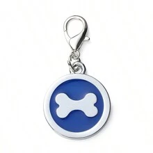 1 pieza de etiqueta de identificación de mascota personalizada y personalizada en forma redonda plateada con huesos azules, con la parte posterior para grabar el nombre de la mascota, información de contacto, dirección, etc., grabado para prevenir la pérdida de la etiqueta de identificación de la mascota, adecuada para perros grandes, medianos y pequeños.