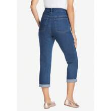 Woman Within Plus Size Petite Stretch Denim Five-Pocket Girlfriend Jeans - 輕度水洗打磨 - 查看 2