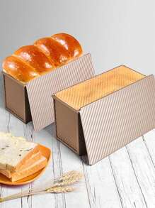 Set Of 2 Bread Loaf Pans With Lid (12.2x4.8x4.7), Bread Toast Mold, Non-Stick Bakeware, Oven Baking Accessories, Kitchen Tools - Champagne - View 3