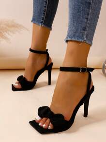 女士时尚优雅系带高跟凉鞋 - 黑色 - 查看 3
